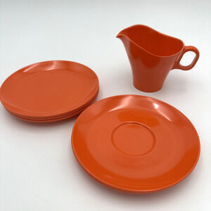 Vtg Mixed Lot Of Boonton Ware USA Orange Plates And Creamer 6 Pieces